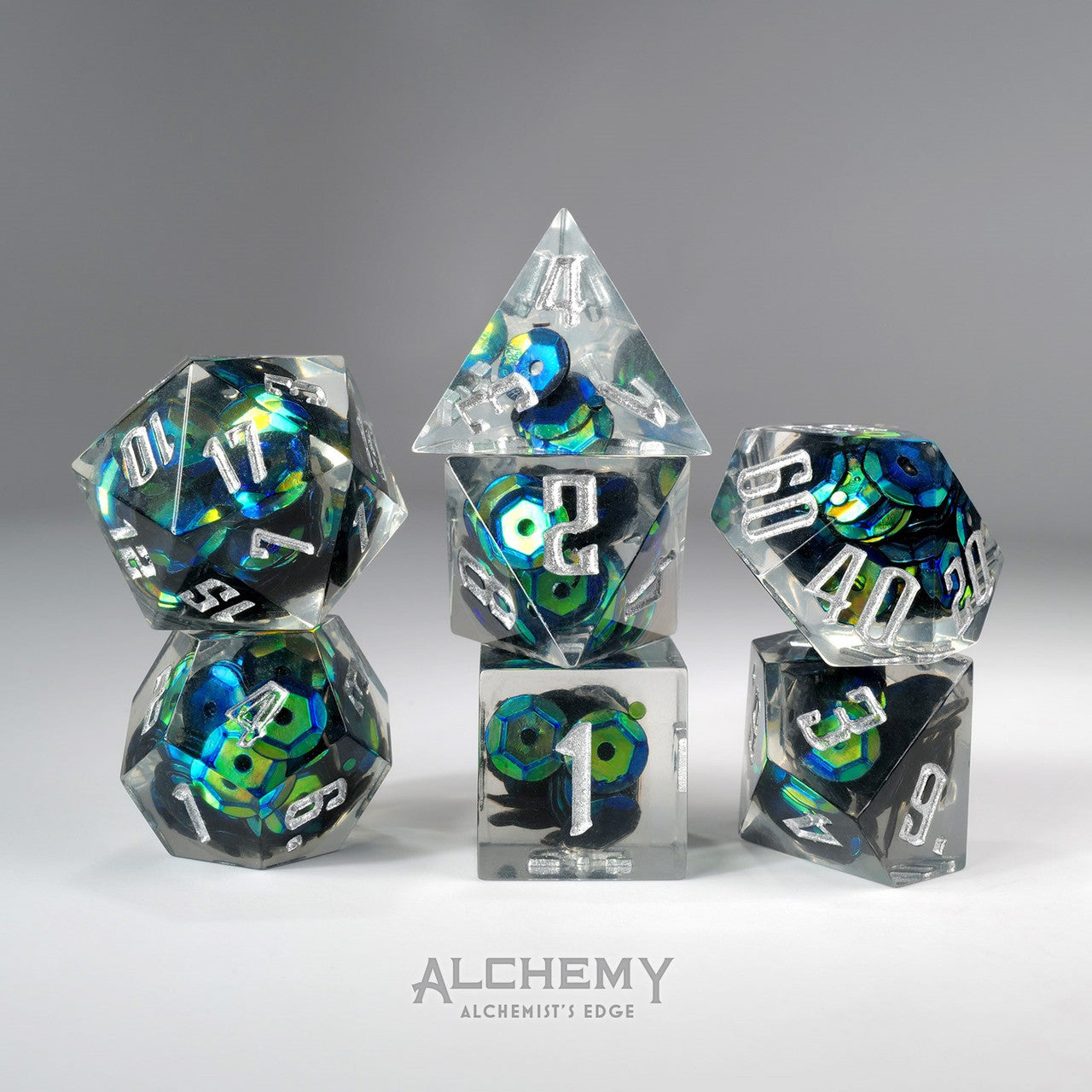 7pc Alchemist's Edge Blue Green Sequins by Alchemy Dice